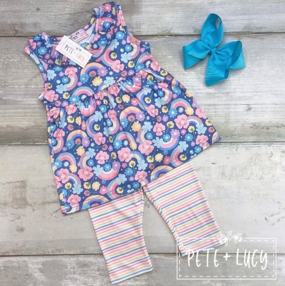 Pete + Lucy Rainbow Bright Short Sleeve Capri Set Size 4T and 6-12M